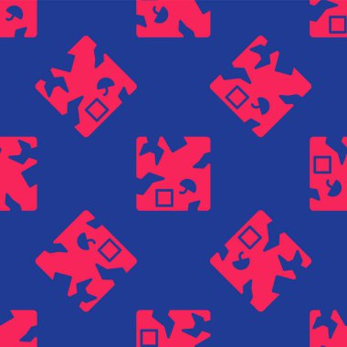 Kırık kırmızı karton kutu simgesi mavi arka planda izole edilmiş. Kutu, paket, paket işareti. Teslimat ve ambalaj. Vektör