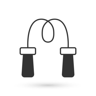 Beyaz arkaplanda gri atlama ipi simgesi izole edildi. İp atlıyorum. Spor malzemeleri. Vektör