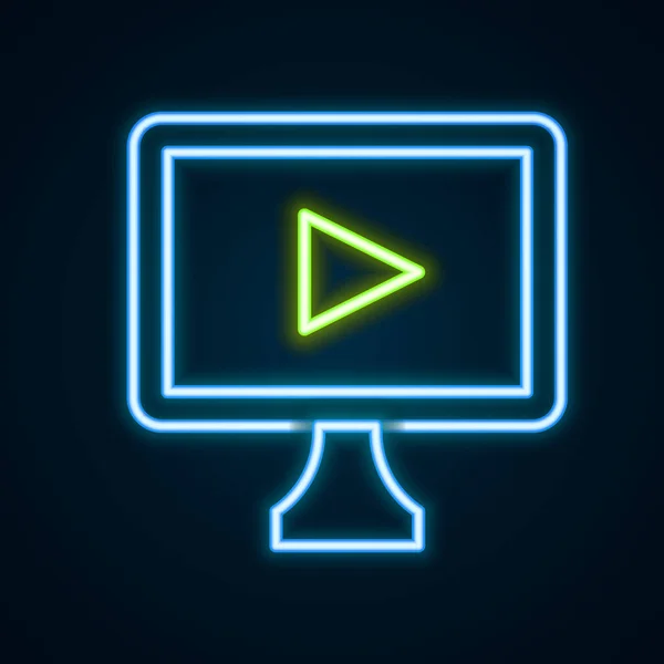 Izzó Neon Vonal Online Játék Video Ikon Elszigetelt Fekete Háttér — Stock Vector