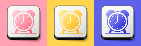 Isometric Alarm Clock Icon Isolated Pink Yellow Blue Background Wake — ストックベクタ