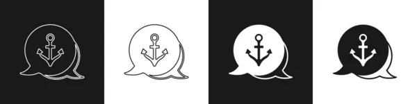 Set Anchor Icon Isolated Black White Background Vector — Stock Vector