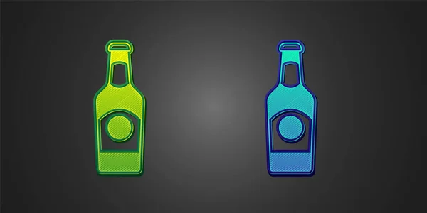 Green Blue Beer Bottle Icon Isolated Black Background Vector — Stok Vektör