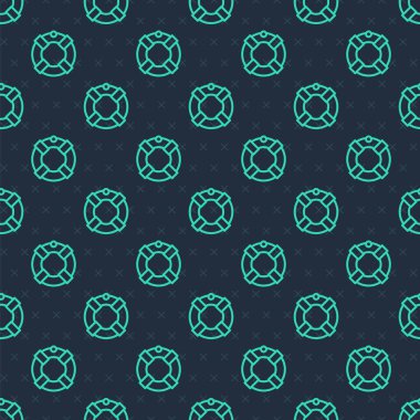 Yeşil çizgi Lifebuoy simgesi mavi arka planda izole edilmiş. Can simidi sembolü. Vektör