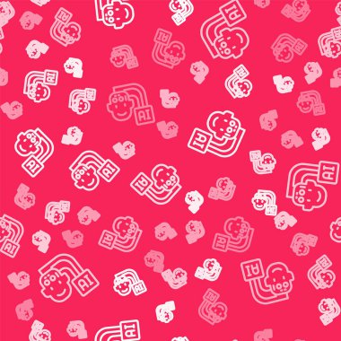 Beyaz çizgi İnsansı robot simgesi kırmızı arka planda izole edilmiş. Yapay zeka, makine öğrenme, bulut hesaplama. Vektör