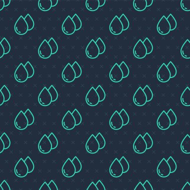 Yeşil çizgi su damlası ikonu mavi arkaplanda izole edilmiş kusursuz desen. Vektör