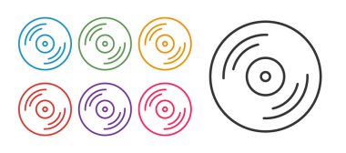 Beyaz arkaplanda izole edilmiş çizgi Vinil disk simgesini ayarla. Simgeleri renklendirin. Vektör