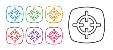 Hedef spor simgesini beyaz arkaplanda izole et. Atış mesafesi ya da atış mesafesi için sayıları olan temiz bir hedef. Simgeleri renklendirin. Vektör