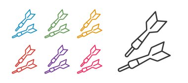 Dart ok simgesini beyaz arkaplanda izole et. Simgeleri renklendirin. Vektör