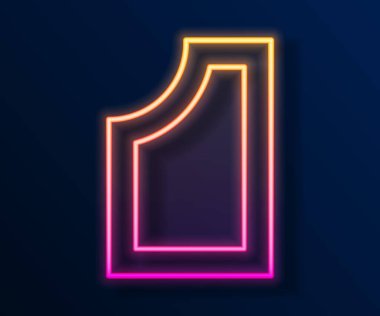 Parlayan neon çizgi dikiş şablonu simgesi siyah arkaplanda izole edildi. Dikiş için işaretler. Vektör