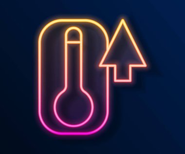 Parlayan neon hattı Meteoroloji termometresi, siyah zeminde izole edilmiş ısı ve soğuk ikonu ölçüyor. Termometre termometresi sıcak ya da soğuk hava gösteriyor. Vektör