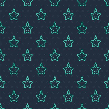 Green line Christmas star icon isolated seamless pattern on blue background. Merry Christmas and Happy New Year.  Vector