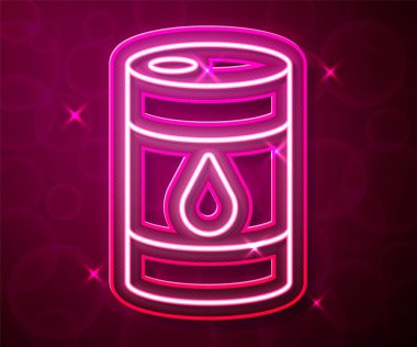 Parlayan neon hattı fıçı yağı ikonu kırmızı arka planda izole edildi. Vektör