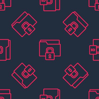 Kırmızı çizgi dizini ve kilit simgesi siyah arkaplanda izole edilmiş. Kapalı dosya ve asma kilit. Güvenlik, güvenlik, koruma kavramı. Vektör