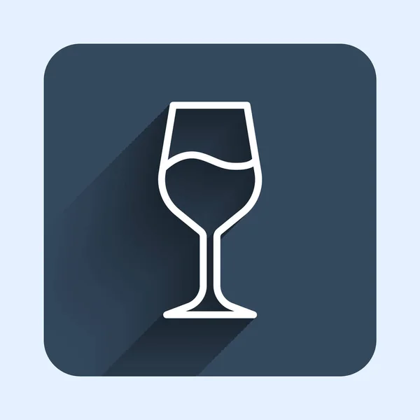 白线葡萄酒玻璃图标隔离长阴影背景 Wineglass牌蓝色正方形按钮 — 图库矢量图片