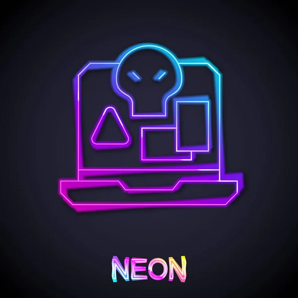 Gloeiende Neon Lijn Internet Piraterij Pictogram Geïsoleerd Zwarte Achtergrond Online — Stockvector