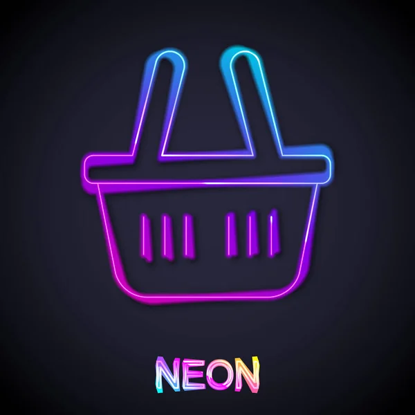 Glowing Neon Line Shopping Basket Icon Isolated Black Background Online — Stock Vector