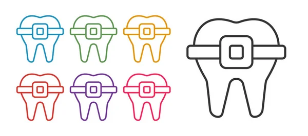 Ustaw Linię Zębów Ikoną Aparatu Białym Tle Wyrównywanie Zębów Rzędy — Wektor stockowy