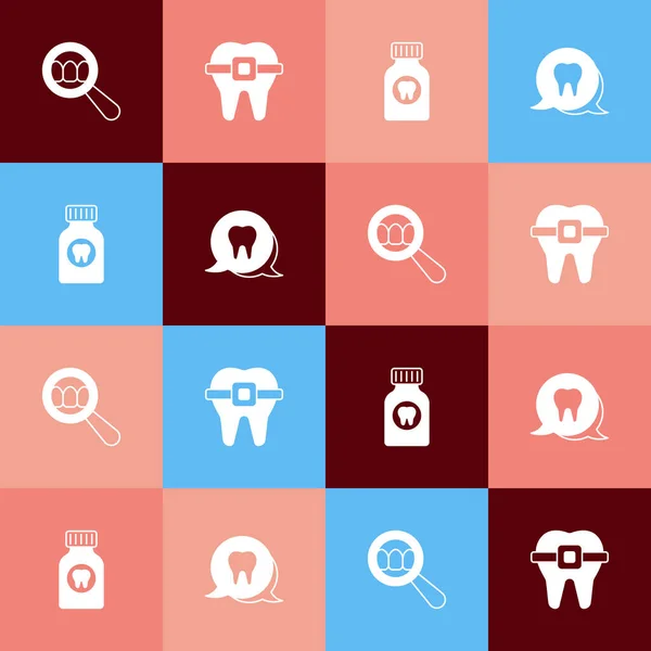 Set Pop Art Búsqueda Dental Dientes Con Aparatos Ortopédicos Dolor — Archivo Imágenes Vectoriales