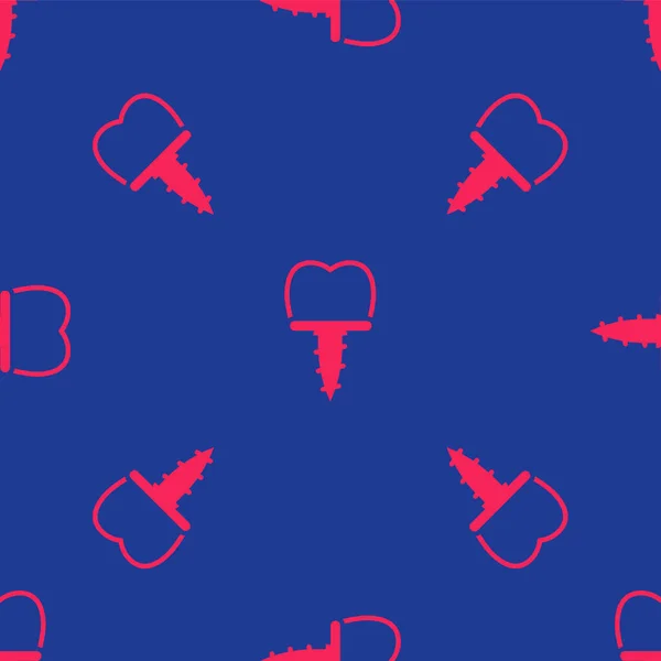 Красный Значок Зубного Имплантата Изолирован Плавный Рисунок Синем Фоне Вектор — стоковый вектор