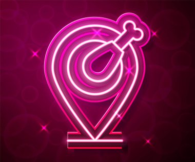 Parlayan neon çizgili tavuk budu ikonu kırmızı arkaplanda izole edildi. Tavuk budu. Vektör