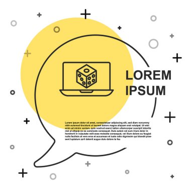Beyaz arkaplanda siyah çizgi oyun zar simgesi izole. Kumarhane kumarı. Rastgele dinamik şekiller. Vektör