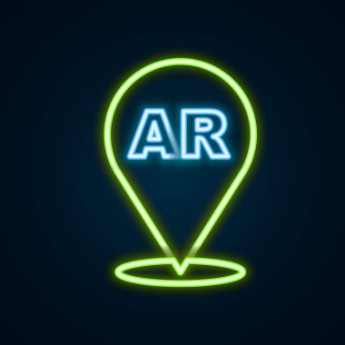 Glowing neon line Augmented reality AR icon isolated on black background. Virtual futuristic wearable devices. Colorful outline concept. Vector