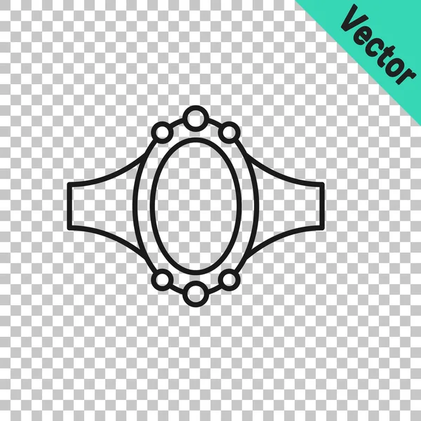 Черная Линия Диамант Обручальное Кольцо Значок Изолирован Прозрачном Фоне Вектор — стоковый вектор