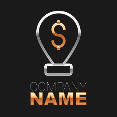 Line Cash lokasyon simgesi siyah arkaplanda izole edildi. İşaretçi ve dolar sembolü. Para yeri. İş ve yatırım konsepti. Renkli taslak konsepti. Vektör