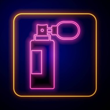 Parlayan neon parfüm ikonu siyah arkaplanda izole edildi. Vektör