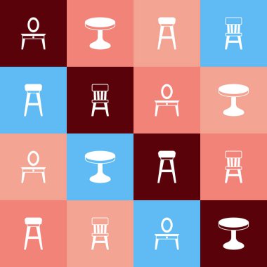 Pop sanatını makyaj masası, yuvarlak sandalye ve ikon olarak ayarla. Vektör