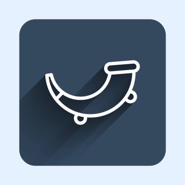 Av boynuzu simgesi uzun gölgeli beyaz çizgi. Mavi kare düğme. Vektör