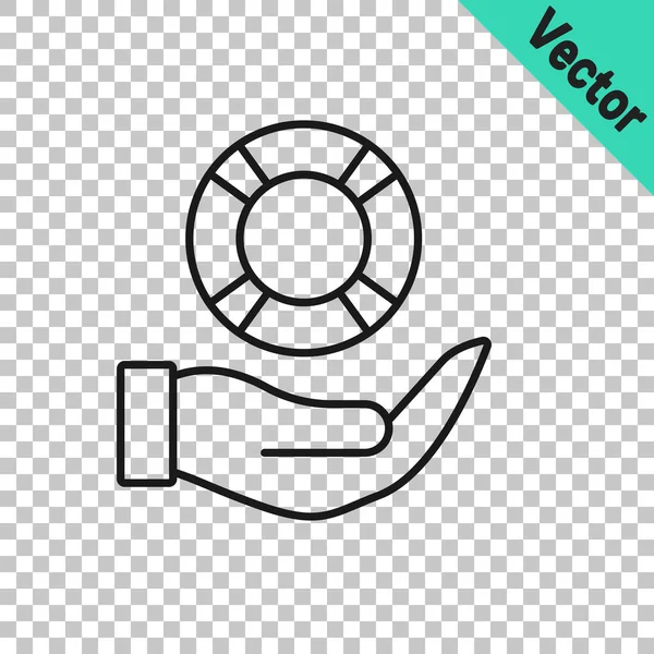 Черная Линия Lifebuoy Руке Значок Изолирован Прозрачном Фоне Символ Пояса — стоковый вектор