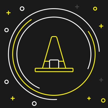 Çizgi cadısı şapkası simgesi siyah arkaplanda izole edildi. Mutlu Cadılar Bayramı Partisi. Renkli taslak konsepti. Vektör