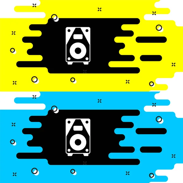 Witte Stereo Luidspreker Pictogram Geïsoleerd Zwarte Achtergrond Geluidssysteemluidsprekers Muziek Icoon — Stockvector