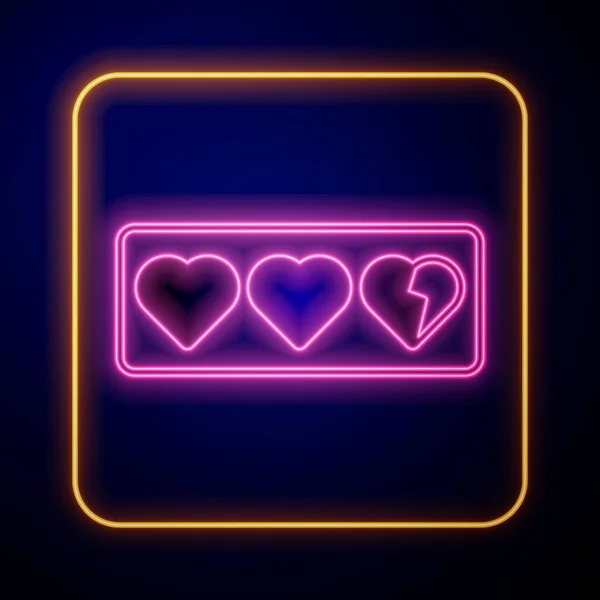 Świecące Neon Game Ikona Paska Życia Izolowane Czarnym Tle Pręt — Wektor stockowy