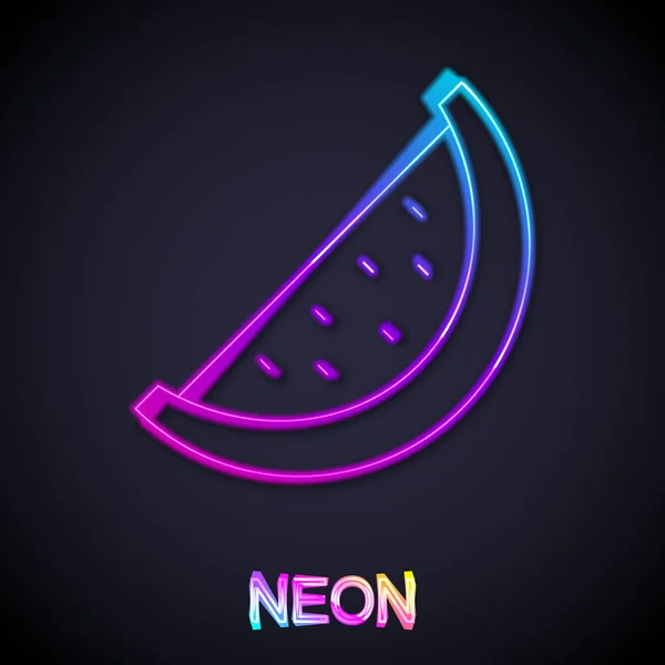 Zářící Neonová Čára Ikona Melounu Vodního Izolovaná Černém Pozadí Vektor — Stockový vektor