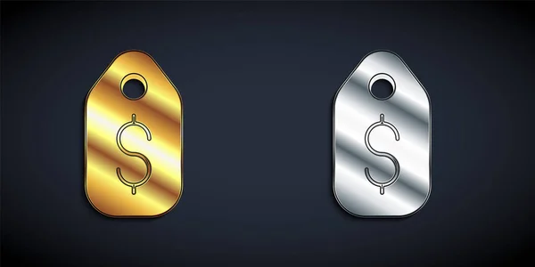 Ouro Prata Etiqueta Preço Com Ícone Dólar Isolado Fundo Preto —  Vetores de Stock