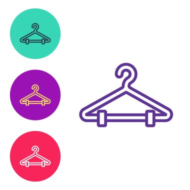 Beyaz arkaplanda Hanger elbise dolabı simgesini ayır. Vestiyer ikonu. Kıyafet servis sembolü. Çamaşır askı tabelası. Simgeleri renklendirin. Vektör