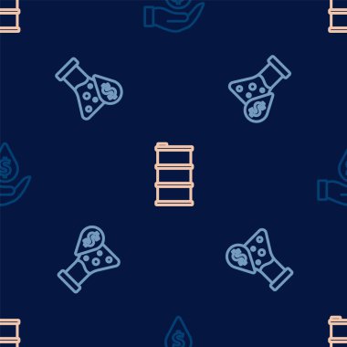 Yağ damlasını dolar sembolü, benzin test tüpü ve fıçı yağını pürüzsüz desene ayarlayın. Vektör