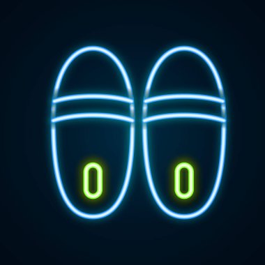 Parlayan neon çizgili Terlik simgesi siyah arkaplanda izole edildi. Parmak arası terlik işareti. Renkli taslak konsepti. Vektör.