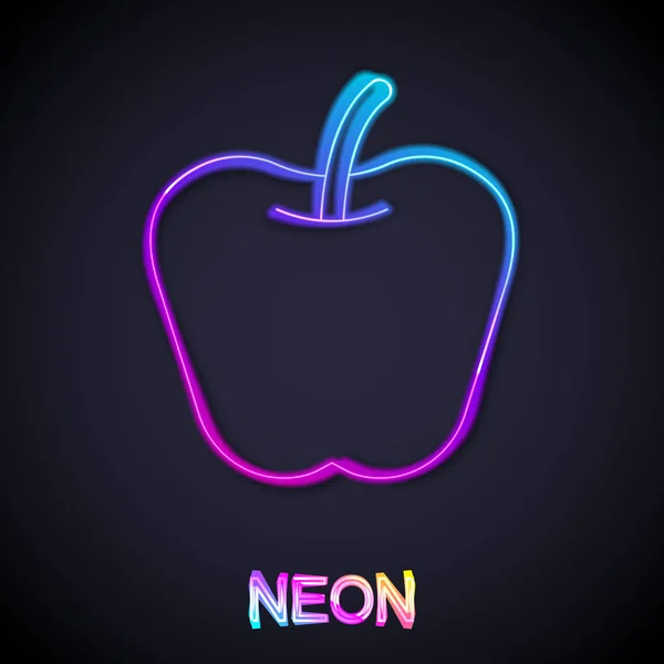 Glödande Neon Linje Apple Ikonen Isolerad Svart Bakgrund Övervikt Hälsosam — Stock vektor