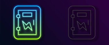 Parlayan neon hattı elektrik panel simgesi siyah arkaplanda izole edildi. Vektör
