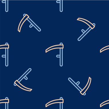 Çizgi Tırpan simgesi mavi arkaplanda izole edilmiş kusursuz desen. Mutlu Cadılar Bayramı Partisi. Vektör.