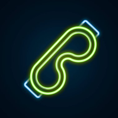 Parlayan neon hattı göz maskesi simgesi siyah arkaplanda izole edildi. Uyku maskesi. Renkli taslak konsepti. Vektör