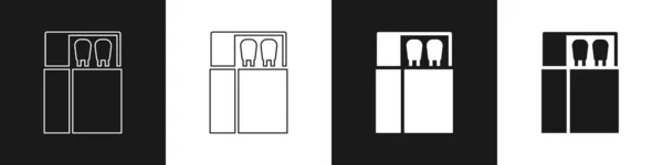 Impostare Open Matchbox Fiammiferi Icona Isolata Sfondo Bianco Nero Vettore — Vettoriale Stock