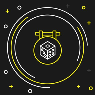 Çizgi Oyunu zar simgesi siyah arkaplanda izole edildi. Kumarhane kumarı. Renkli taslak konsepti. Vektör