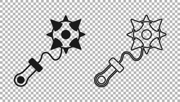 黑色中世纪链球图标孤立在透明的背景 中世纪的武器或带有尖刺的棍棒 — 图库矢量图片