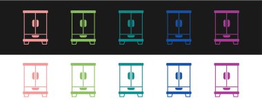 Gardırop simgesini siyah beyaz arkaplanda izole et. Dolap tabelası. Vektör