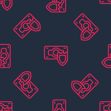 Kırmızı çizgi Para kalkan simgesi ile siyah arkaplan üzerinde izole desen. Sigorta konsepti. Güvenlik, güvenlik, koruma, konsept koruma. Vektör