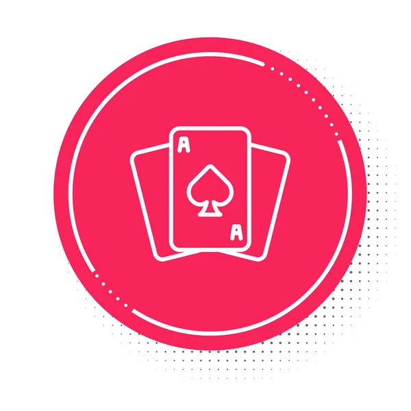 Witte Lijn Speelkaarten Pictogram Geïsoleerd Witte Achtergrond Casino Gokken Rode — Stockvector